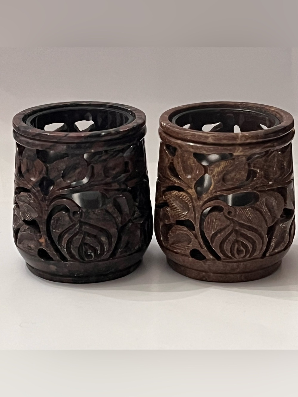 Yankee Candle Votive Candle Holders Carved Soapstone Set of 2